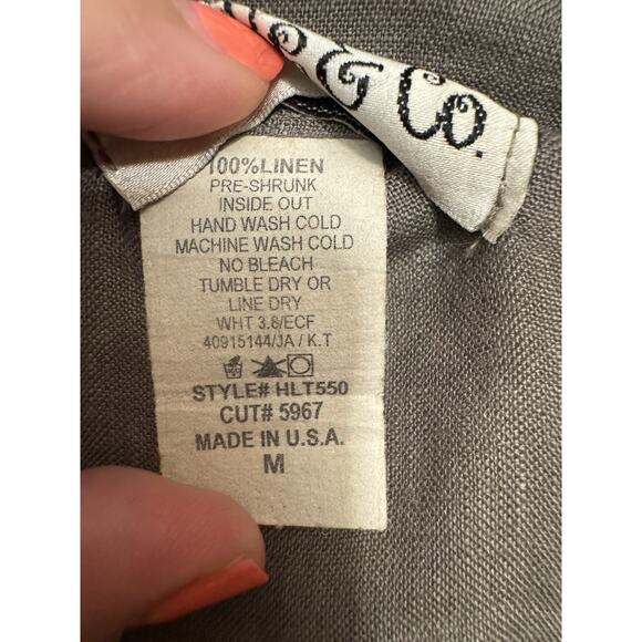 Camille And Co. Linen Tunic Green Gray Button 100% Linen medium - Picture 6 of 9